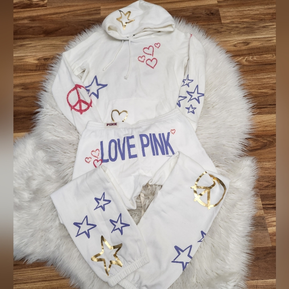 PINK Victoria's Secret Gold and White Track Pants